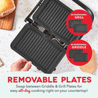 Dash MultiMaker® Flex Press Grill System, Grill and Griddle - Nonstick Removable Plates - Indoor Countertop Electric Grill for Sandwiches, Burgers, and Breakfast - Forged Iron