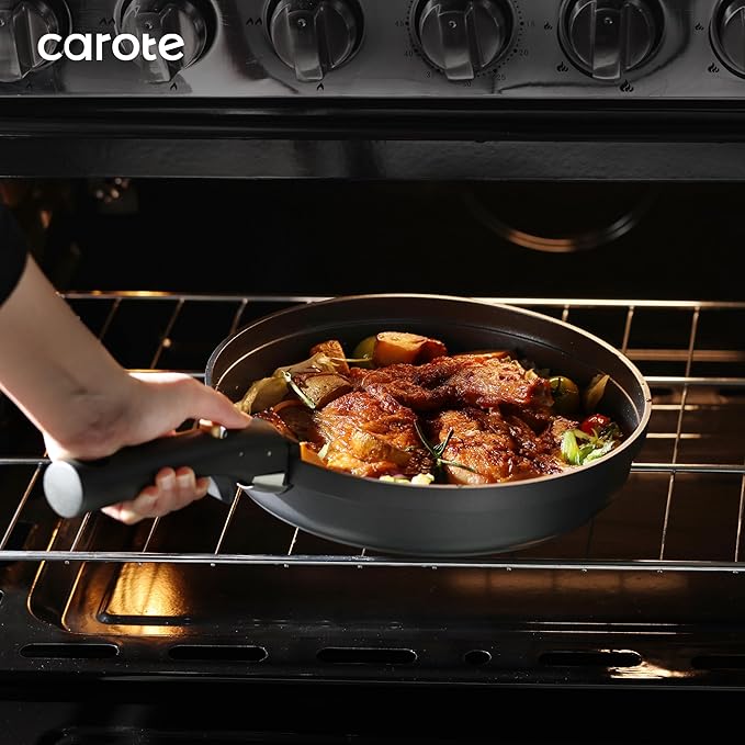 CAROTE 20pcs Pots and Pans Set Non Stick, Nonstick Cookware Set, Dishwasher/Oven/Fridge Safe Pots and Pans, Removable Handle RV Oven Safe Cookware, Induction Kitchen Set, Black
