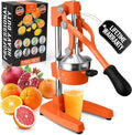 Zulay Kitchen Cast Iron Juicer - Easy-to-Clean Heavy-Duty Manual Juicer, Professional Citrus Juicer - Stainless Steel Lemon Squeezer - Manual Citrus Press & Orange Squeezer - Orange Juicer (Orange)