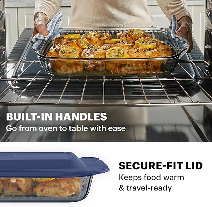 Pyrex Colors Tinted (9x13) Glass Baking Dish with BPA-Free Lid, Oblong Bakeware Glass Pan For Casserole & Lasagna, Dishwasher, Freezer, Microwave and Pre-Heated Oven Safe, Smoke