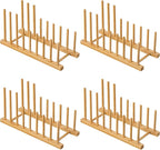 HBlife 4pcs Heighten and Widen Bamboo Dish Drying Rack Plate Bowl Cup Book Pot Lid Cutting Board Stand Drainer Storage Holder Organizer for Kitchen Cabinet
