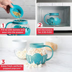 Ecolution Patented Micro-Pop Microwave Popcorn Popper with Temperature Safe Glass, 3-in-1 Lid Measures Kernels and Melts Butter, Made Without BPA, Dishwasher Safe, 1.5-Quart, Teal