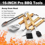 Poppop Gifts from Grandkids, Pop Pop Christmas Grilling Gift Heavy Duty Wooden BBQ Grilling Accessories Kit, Thick Stainless Steel Grill Utensils with Non-Slip Handle Tools in Portable Bag