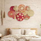 Tatuo 11 Pcs Boho Wall Basket Decor Bulrush Woven Wall Hanging Art Round Farmhouse Rustic Handmade Wicker for Summer Home, Bedroom, Living Room, Kitchen Decorations, Multi Sizes(Pink)