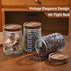 6-Pack 24 OZ Vintage Glass Jar with Lid, Airtight Food Storage Canisters with Bamboo for Kitchen Counter Pantry, Ideal for Coffee, Candy, Tea, Oats, Sugar, Cookies Decorative Jars