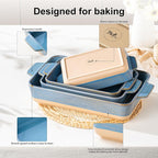 Dafuceramic Casserole Dishes for Oven, Baking Dishes, Ceramic Bakeware Sets of 4, Rectangular Baking Pan Set with Handles for Baking, Casserole, Kitchen, Wedding Gift (Blue Yellow)