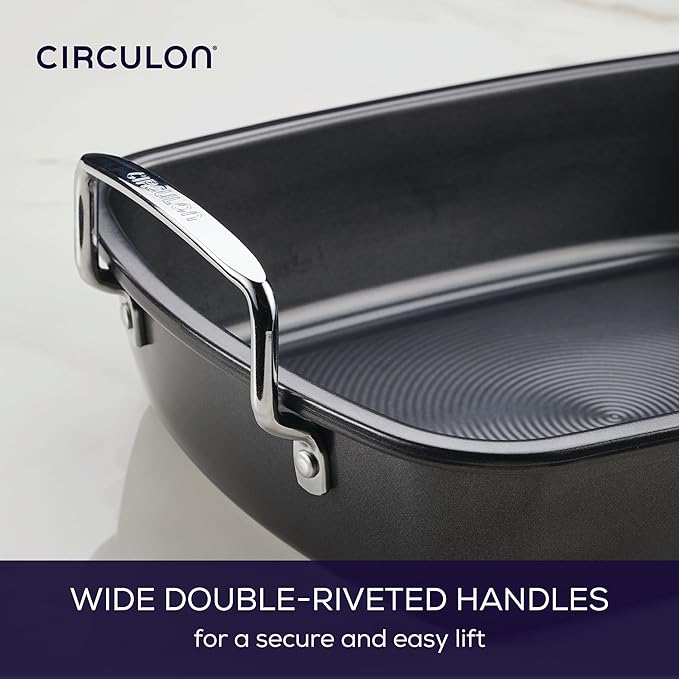 Circulon Ultra-Lasting Nonstick Roasting Pan with Rack, Roaster Pan with Easy Serve Rack, 17-Inch x 13-Inch, Black