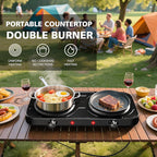 2200W Electric Hot Plate, Electric Cooktop with 2 Burner, Cast Iron Portable Burner Stove, Portable Electric Countertop Burner, Compact Double Burners for Cooking(white)