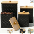 Kitchen Canisters for Countertop Set of 4 - Textured Iron Kitchen Canisters with Airtight Lids - Flour Sugar Canister Set - Flour and Sugar Containers Farmhouse - Coffee Jar for Counter - Black Jar x4