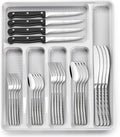 49-Piece Hammered Silverware Set with Organizer, Food-Grade Stainless Steel Flatware for 8, Cutlery Utensil Sets with Steak Knives, Rust-proof, Mirror Polished, Dishwasher Safe, Round Hammered