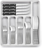 49-Piece Hammered Silverware Set with Organizer, Food-Grade Stainless Steel Flatware for 8, Cutlery Utensil Sets with Steak Knives, Rust-proof, Mirror Polished, Dishwasher Safe, Round Hammered