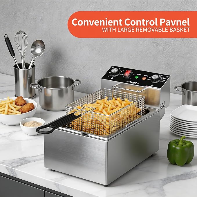 Electric Deep fryer Single Tank Deep Fryer with Basket Capacity 10L Electric Countertop Fryers with 60 Minute Timer for Home Kitchen and Restaurant