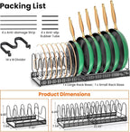 MUDEELA Pots and Pans Organizer Rack for under Cabinet, Expandable Pot Lid Kitchen Cabinet Organizer Holder with 14 Adjustable Compartment Cutting Board Organizer for Pan Lid, Bakeware