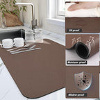 HotLive Dish Drying Mat for Kitchen Counter, Heat Resistant Drainer Mats with Non-slip Rubber Backed, Hide Stain Kitchen Super Absorbent Draining Mat, Easy to Clean Dish Rack Pad, Brown 16"x20"