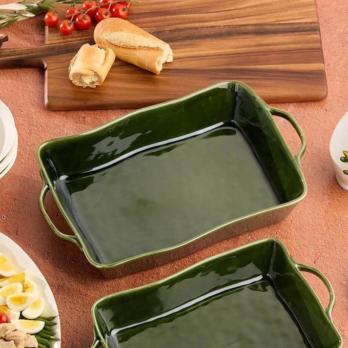 Verde Large Rectangular Stoneware Baker – 16” x 10.25” x 3” – 150oz Deep Dish for Casseroles, Lasagna & Roasting – Oven, Microwave & Dishwasher Safe – Elegant Oven-to-Table Bakeware
