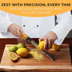 Orblue Lemon Zester & Cheese Grater - Premium Citrus Zester, Kitchen Grater for Parmesan, Chocolate, Fruits, Vegetables, Ginger, Garlic, Nutmeg - Stainless Steel Blades with Protective Cover, Orange