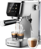 AMZCHEF 51mm Coffee Espresso Machine 20 Bar – Professional Coffee Maker with Milk Frother, Compact Stainless Steel Espresso Maker for Cappuccino, Latte, Mocha, 44oz Water Tank
