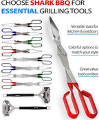 Shark BBQ Steak Grill Tongs - 17 inch Red. Professional outdoor grilling utensil. Long reach Barbeque Grilling Tongs. Ideal for steak, fish, burger, and sausage