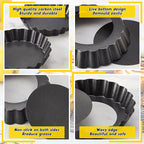 Tessco 16 Pieces Mini Tart Pans with Removable Bottom Nonstick Quiche Mini Pie Tart Pans Bakeware Mold Fluted Side for Pies(Black Round and Rectangle,4 Inch and 4.33 x 2.36 x 0.79 Inch)