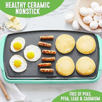 GreenLife 20” Extra Large Electric Griddle, Non-Toxic PFAS & PFOA-Free Ceramic Nonstick, Temperature Control, Quick Even Heating, Removable Drip Tray, Pancakes, Eggs, Sausage, Easy Clean, Turquoise