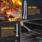 BBQ Grill Tools Set 16-inch Heavy Duty, 3 Pcs - Barbecue Utensils Kit for Camping, Kitchen, Outdoor Cooking,Suitable as a Gift for Men, Fathers, Friends