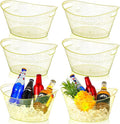 meekoo 6 Pcs Plastic Ice Buckets Bulk with Handles 4.5L Oval Storage Tub Large Capacity Ice Drink Bucket for Party Bar Wine Beer Champagne Beverage Bottle Cooler (4.5 L,Gold)