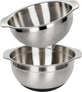 304 Stainless Steel Colander, 2.5 QT Capacity and 2.5 QT Mixing Bowl, Micropore Strainer for Washing Rice, Fruit, and Veggies, Perfect Draining for Cooked Pasta