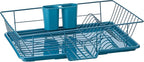 Sweet Home Collection 3 Piece Dish Drainer Rack Set with Drying Board and Utensil Holder, 12" x 19" x 5", Teal(Pack of 1)
