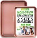 NutriChef Nonstick Cookie Sheet Baking Pan - 2pc Large & Medium Metal Oven Baking Tray, Professional Quality Kitchen Cooking Non-Stick Bake Trays w/ Rimmed Borders, Rose Gold