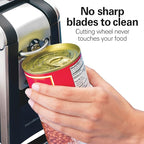 Hamilton Beach Smooth Edge Electric Automatic Can Opener for Kitchen with Easy Push Down Lever, Extra Tall, Includes Stainless Steel Scissors, Black and Chrome (76607)