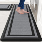KitchenClouds [2 PCS] Kitchen Rugs Cushioned Anti-Fatigue Kitchen Mats for Floor Waterproof Kitchen Rug Set Non-Slip Comfort Standing Mat for Office, Sink, Laundry 20"×30"+20"×60",Black