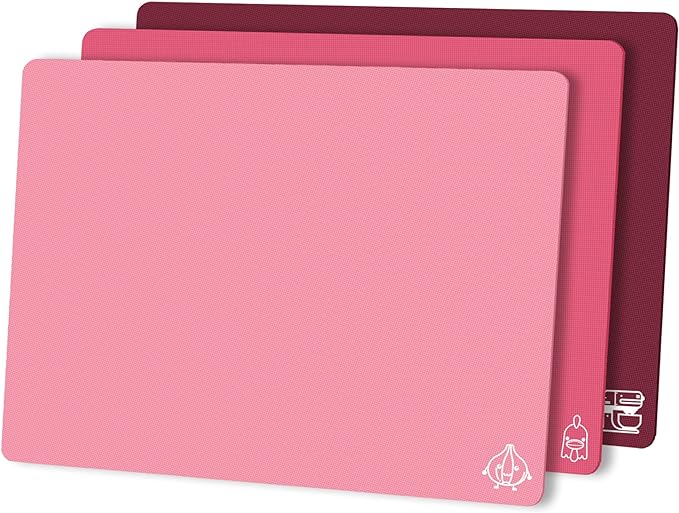 ZVP Flexible Plastic Cutting Board Set of 3 Gradient Color, Colorful Chopping Boards, BPA Free Mats, Non Slip, Dishwasher Safe, 15x12 Inch, Pink Multi-Color