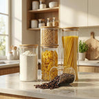 45oz - 3 Pack Glass Jars with Bamboo Lids, Glass Pantry Storage Containers with Airtight Lids, Round Air Tigh Food Storage Canisters for Cereal, Pasta, Flour, Sugar, Rice, Best for Kitchen Organizer