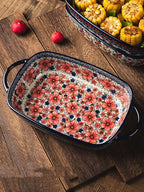 Vintage Style Pottery Bakeware Ceramic Casserole Dish Baking Pan Lasagna Pans Baking Dish with Handles for Oven/Cooking/Kitchen-1 PCS, Large Capacity, 60 OZ