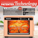 Gourmia French Door Air Fryer Oven - 37 Qt Large Capacity Convection Toaster Oven, FryForce 360°, Digital Display, 12 Cooking Presets, Dehydrate, Fits 13” Pizza, Dishwasher-Safe, Peach