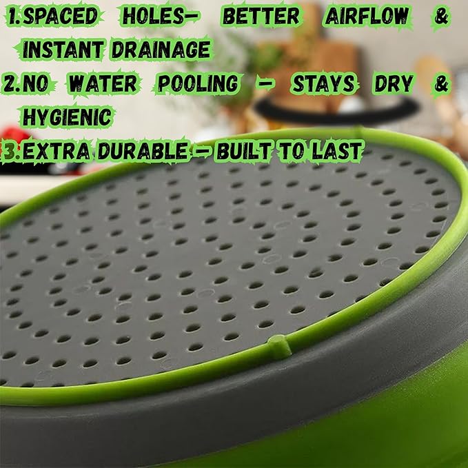 Collapsible Colander Set,Premium Food Grade Silicone Folding Strainers with Handles Space Saving Colanders for Draining Pasta,Vegetables & Fruits,Ideal for Kitchen & Travel (3pc Green)