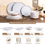 AmorArc Ceramic Dinnerware Sets with Pasta Bowls for 4, Handpainted Plates and Bowls Set with Rustic Terracotta Underside, Scratch Resistant Dishes Set, Dishwasher & Microwave Safe, 16 Pcs