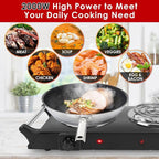Electric Countertop Double Burner, 2000W Cooktop with Coil Hot Plate & Stay Cool Handles, 5 Level Temperature Control, Easy to Clean, Indicator Lights, Cooking Stove for Office/Home/Camping Use
