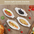 4 Pcs Oval Au Gratin Baking Dishes, Ceramic Banana Split Dish Boats, 8 X 4 In Oval Oven & Microwave Safe Serving Dishes, Mini Casserole Dishes With Handles, Easy To Clean And Stackable