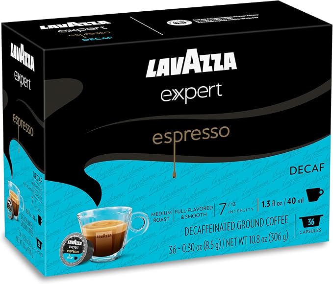 Lavazza Expert Espresso Decaf Capsules, Medium Roast, Arabica and Robusta Blend, Compatible with Lavazza Classy Machines (36 Capsules)