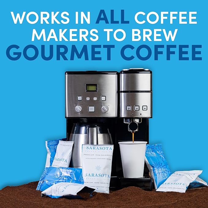 Coffee Packets – 100% Colombian Medium Roast Ground Coffee, Low Acid Mold Free 2 oz Packs for 12 Cup Brewers, Pre-Measured Fractional Packs, 12 Count Box – Sarasota
