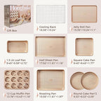 HONGBAKE 9-Piece Baking Pans Set Nonstick, Stackable Non Toxic Bakeware Sets with Diamond Texture, Oven Pan Set for Cooking, Includes Cookie Sheet with Rack, Cake Pan, Roasting Pan, Muffin Tin, Gold
