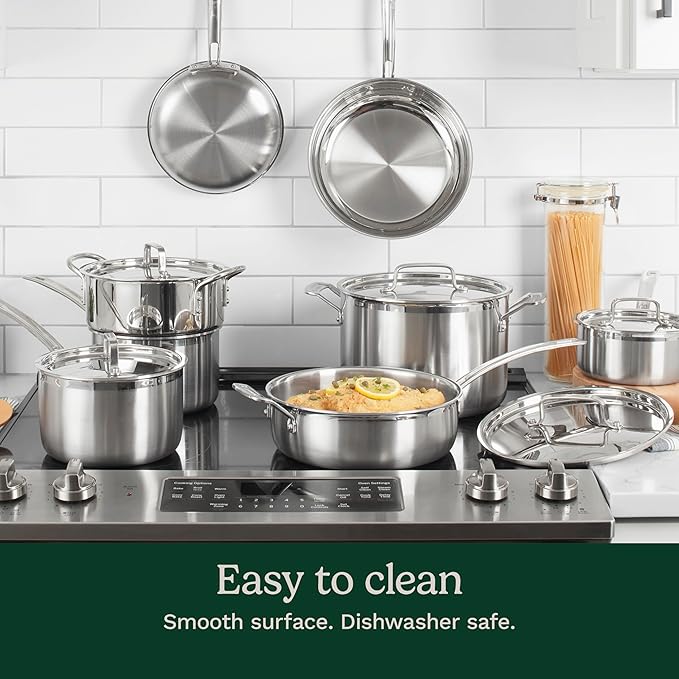 Cuisinart 12-Piece MultiClad Pro Triple Ply Stainless Stainless Steel Pots and Pans Set, Cookware Set Compatible with Induction, Electric, Gas Cooktops, Cool Grip Handles, Oven Safe to 500°F, Silver