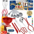 Canning Supplies Starter Kit,Canning Kit for Beginners of 9 with Jar Lifter，Wide Mouth Funnel,Wrench,Tongs,Lid Lifter,Bubble Popper,Canning Labels,ladle,Measuring spoon-Red