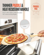 Pizza Peel Aluminum Pizza Spatula, Mooues 12 inch Metal Pizza Paddle(12"x 14")with Rocker Cutter Foldable Wood Handle, [Storage bag included], for Family Pizza Oven Baking Pizza, Dough, Bread & Pastry