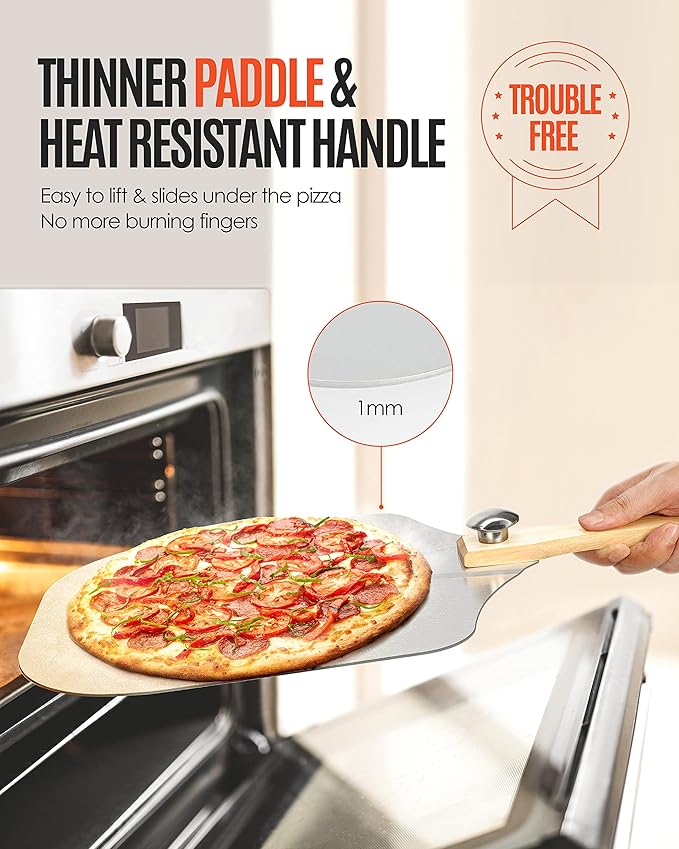 Pizza Peel Aluminum Pizza Spatula,9 inch Metal Pizza Paddle(13"x 9") with Rocker Cutter Foldable Wood Handle, [Storage bag included], for Family Pizza Oven Baking Pizza, Dough, Bread & Pastry