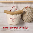KNEADACE Reusable Bread Bags for Homemade Bread -Stylish Sourdough Bread Storage with Roll-Top Design, 100% Cotton & Food-Safe Lining, Freezer & Refrigerator Friendly, Gift for Bakers (Beige/Cream)