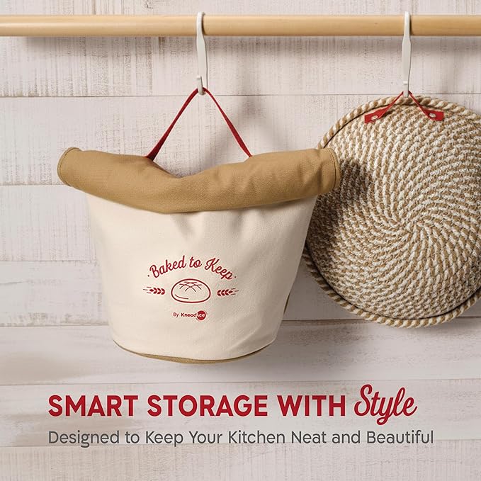 KNEADACE Bread Bags for Homemade Bread -Stylish Sourdough Bread Storage with Roll-Top Design, 100% Cotton & Food-Safe Lining, Eco-Friendly, Gift For Bakers & Home Bakers (2 Pack)