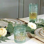 Green Glassware Set of 4, Vintage Drinking Glasses, Colored Glassware Drinking, Highball Embossed Beverage Glasses Cup for Party Wedding Home Office and Gift (2pcs12oz+2pcs10oz）