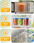 BiuLeon 12 Pack-34 oz Freezer Storage Containers, Plastic Food Storage Containers with Twist Top Lids, BPA Free and Reusable Soup Containers with Lids, Leakproof/Microwave/Dishwasher Safe